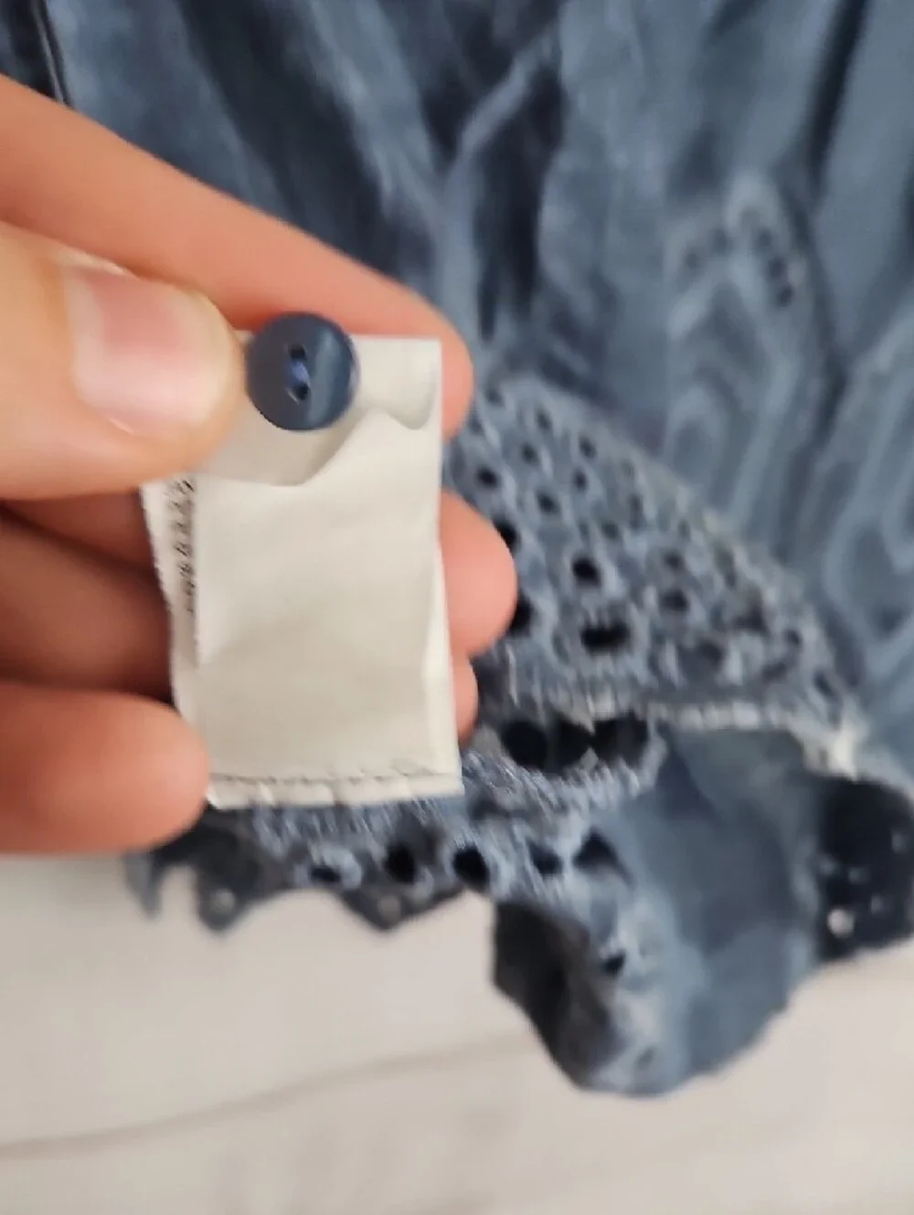 Lucky Brand Blue Acid Wash Eyelet Embroidered Boho Peasant Top | Small - Picture 11 of 11